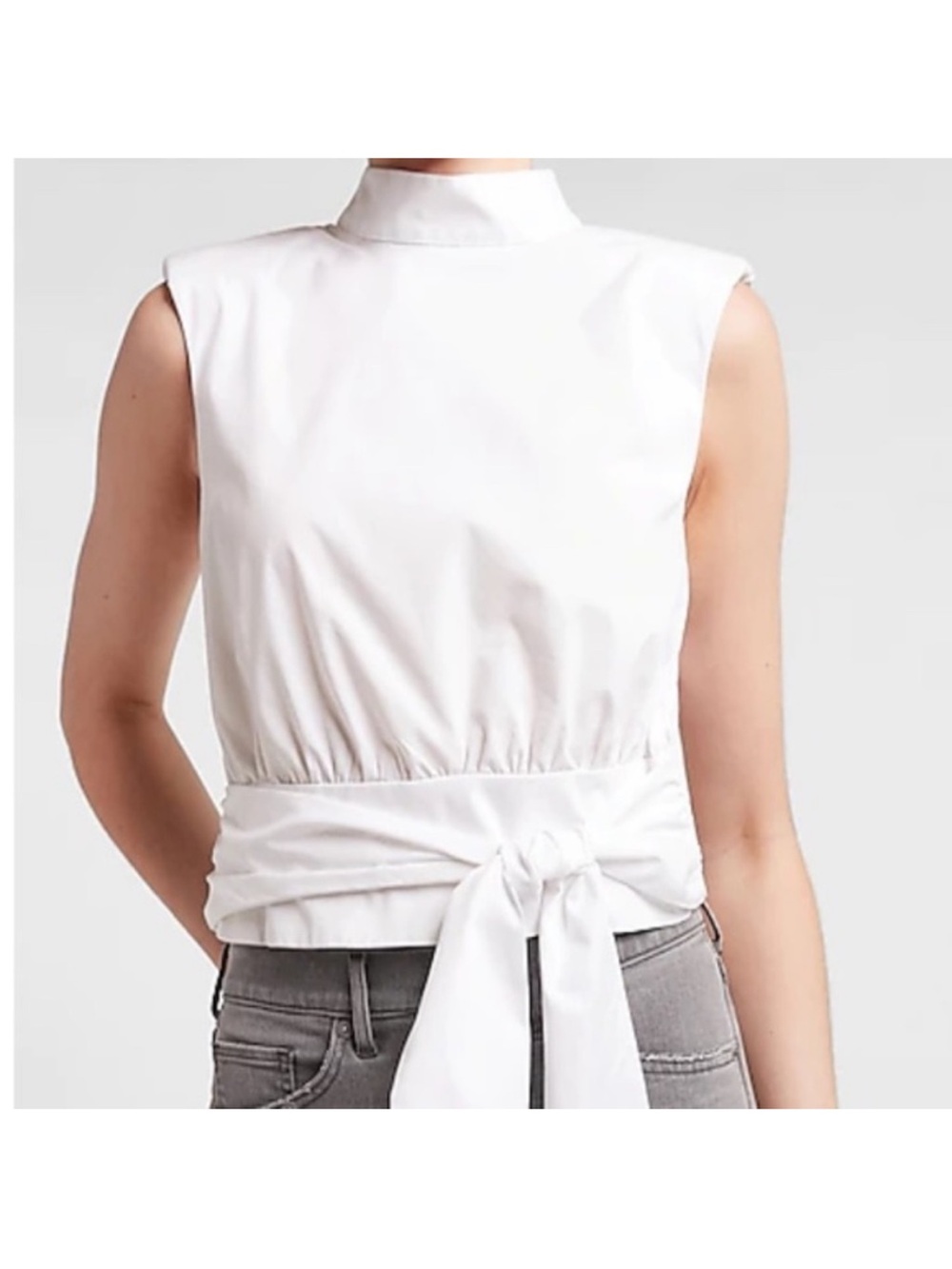 Express White Sleeveless Mock-Neck Peplum Camisole